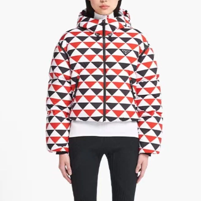 未使用 Prada/普拉达 满印三角长袖连帽含羽绒外套