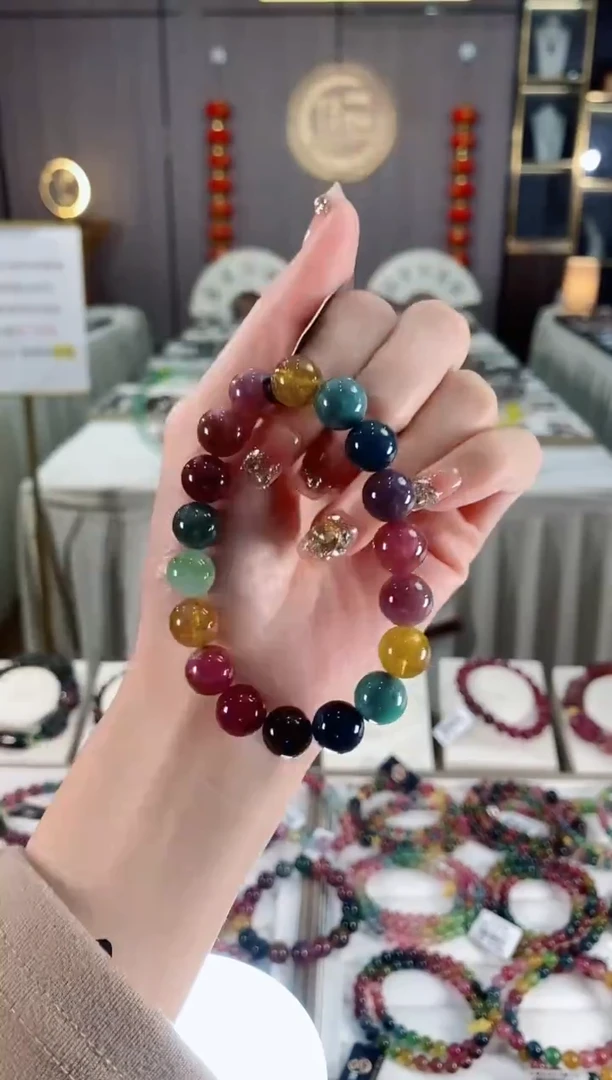 未镶嵌老矿碧玺色标彩虹单圈手串10mm+碧玺dan多样性发货一条