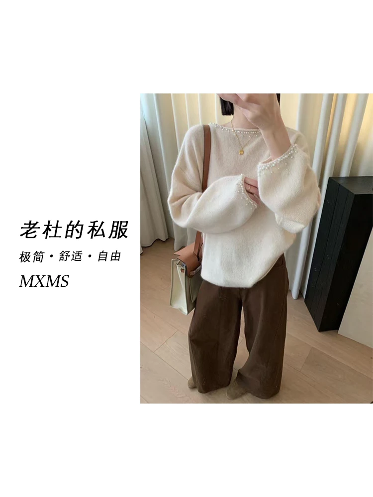 （麦欢尼）WD25-“宝藏衣橱”韩系时尚休闲柔软珍珠圆领针织毛衣