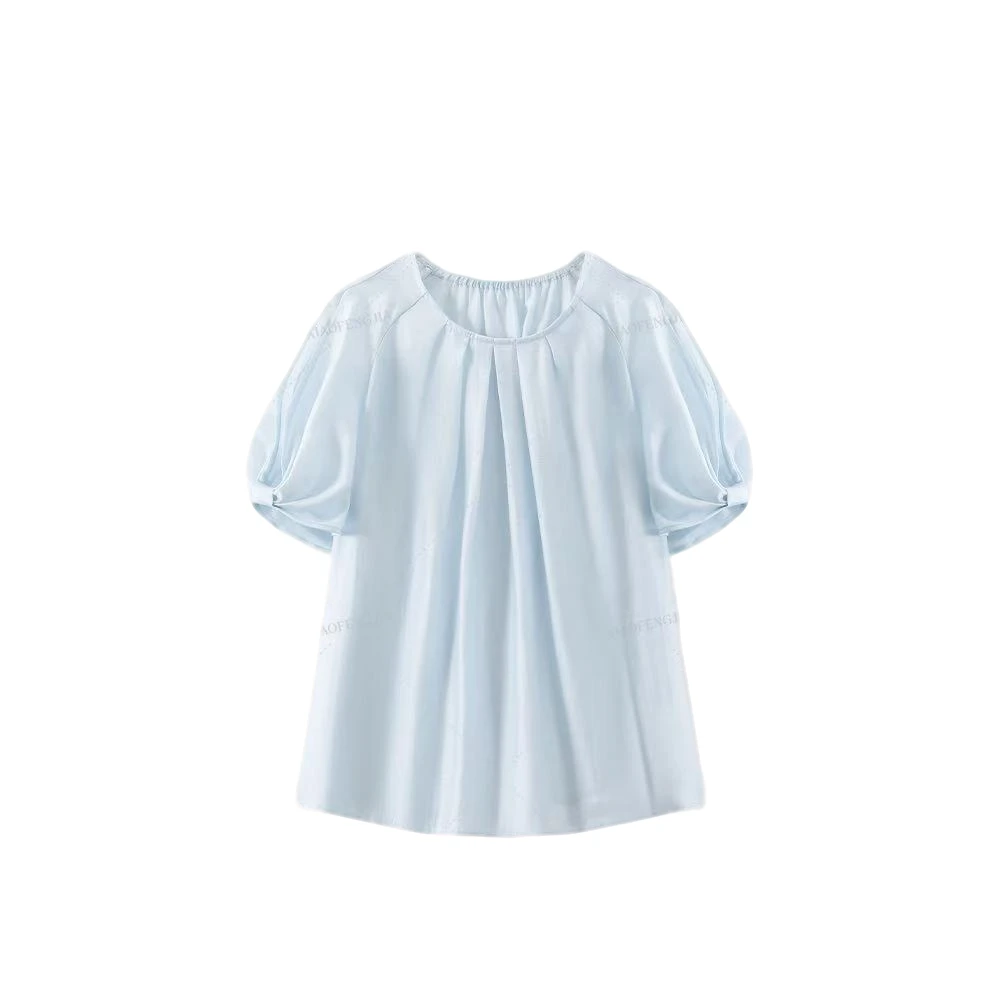 【清澈如你】轻盈感气质泡泡袖短袖衬衫女3022