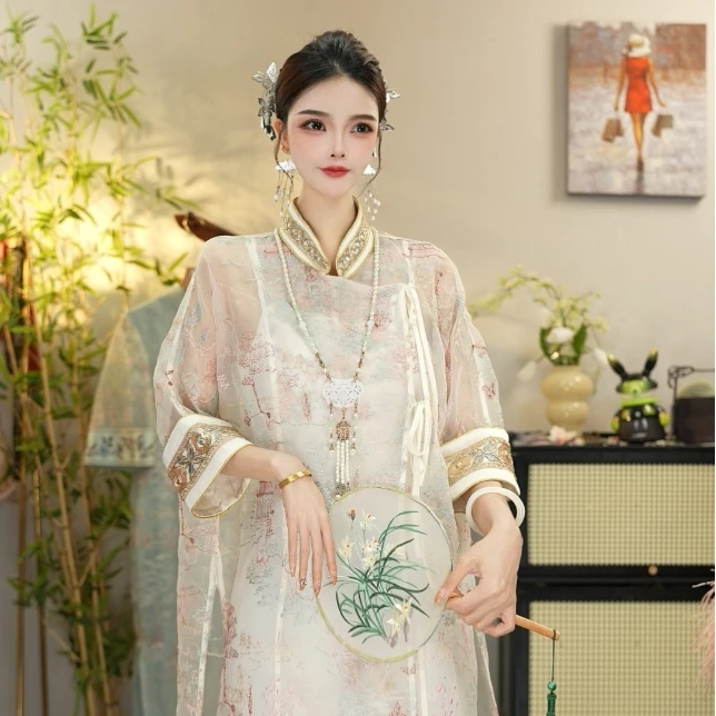 花享悦2025夏季新款优雅显瘦休闲气质米白连衣裙（2827+3372）