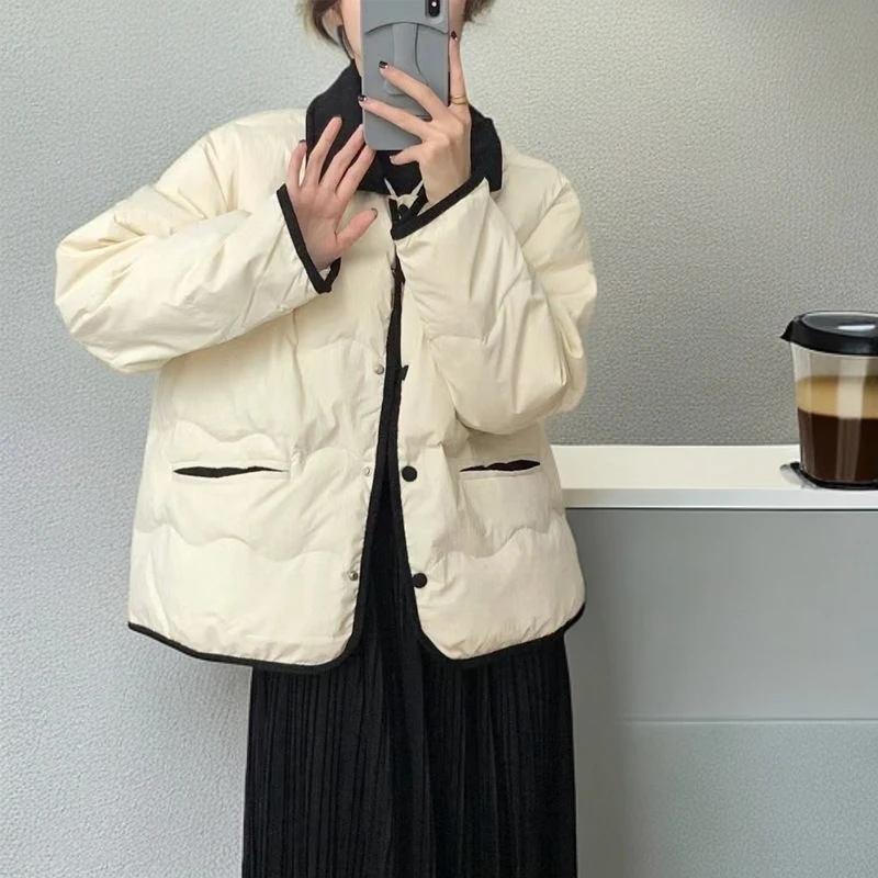 2025秋冬棉服女小个子宽松小香风短款韩版简约时尚翻领保暖D1024