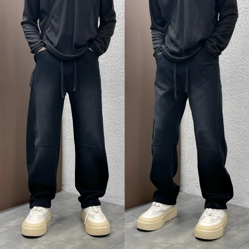 2025秋季渐变拼接做旧水洗男士长裤高街百搭垂感直筒抽绳休闲卫裤