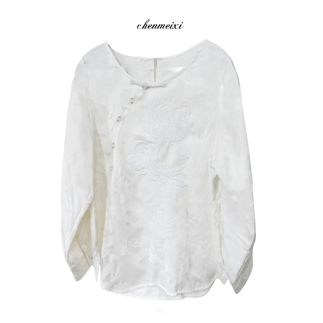 华裔陈总【玉扣凤凰】国风新中式凤凰刺绣提花上衣 GT-SY-6065