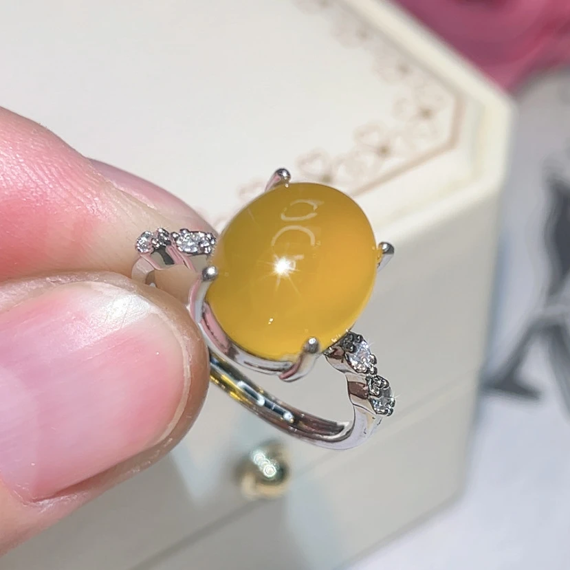 正品黄玛瑙玉髓女款戒指简约百搭经典时尚气质轻奢大气戒子F654