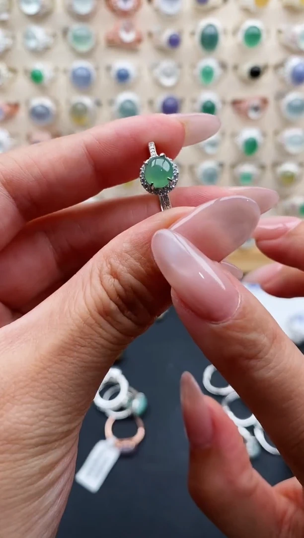 银S925镶嵌戒指翡翠天然缅甸翡翠A货111-6-9