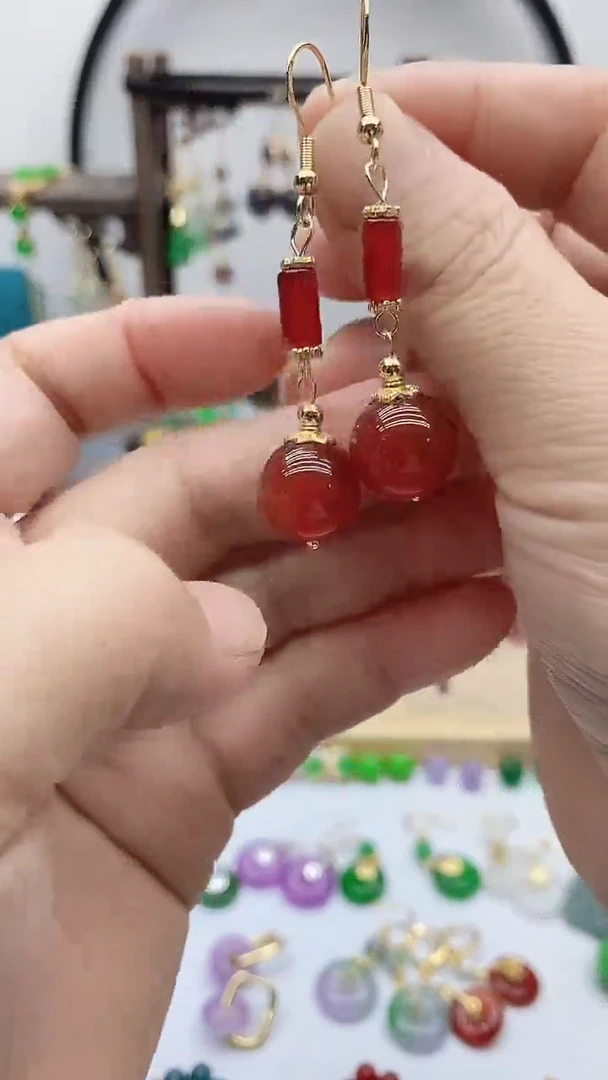 14K金镶嵌南红玛瑙耳饰233