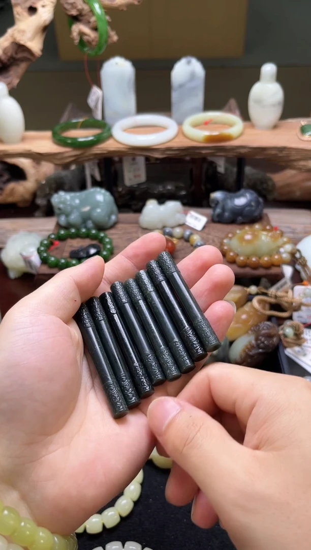 和田玉未镶嵌把件青海黑青 如意金箍棒 多样性发一