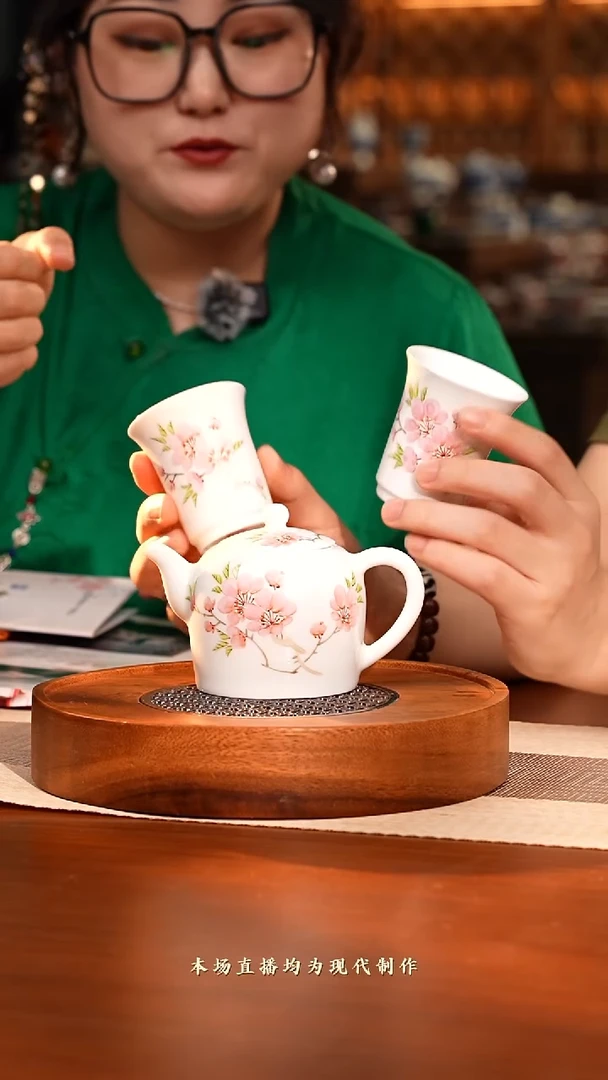 茶壶紫砂30 水点桃花一壶两杯三头茶具套组 yztc0162