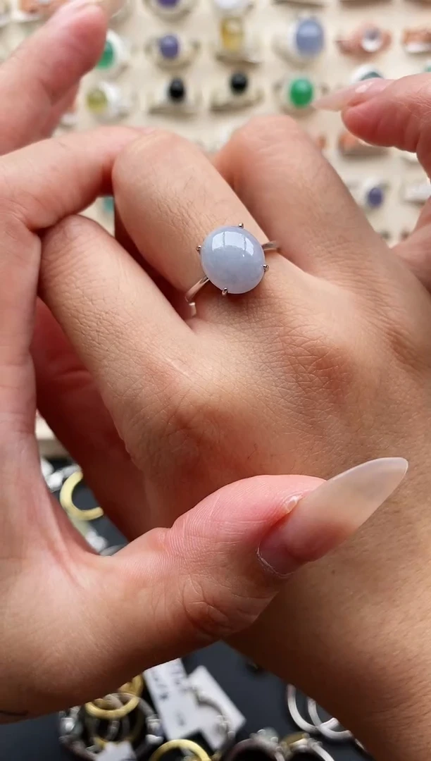 银S925镶嵌戒指翡翠缅甸天然A货翡翠111   6-10