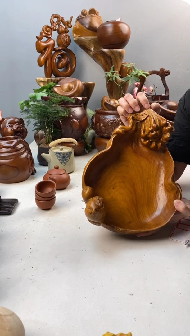 香樟木A45福禄寿果盆/尺寸28*20*8