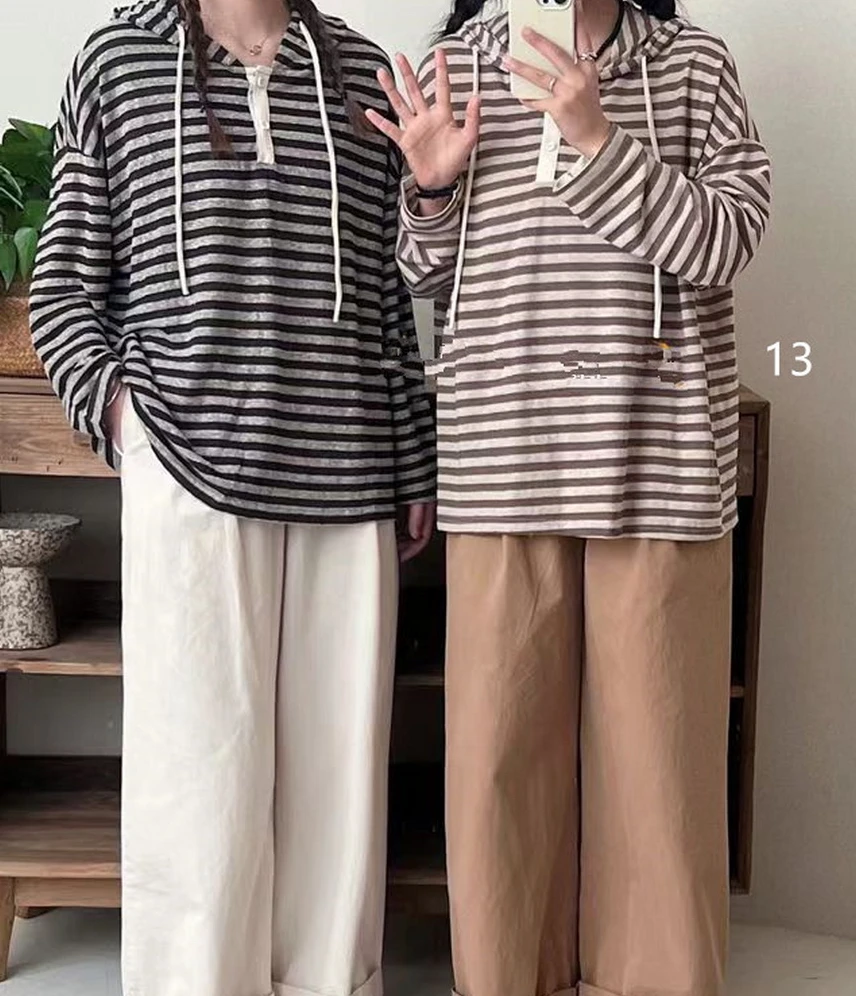 小妳XiaoNi———（春秋款带帽条纹T恤1430413）