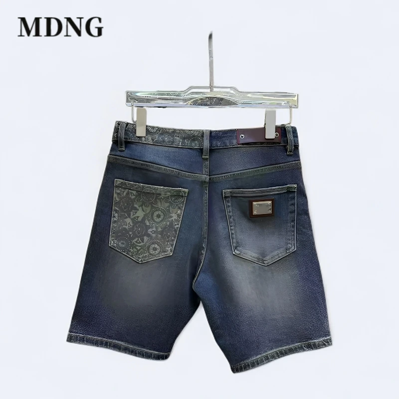 MDNG轻奢潮牌高街男装2025夏季新款男士提花宽松五分直筒牛仔短裤