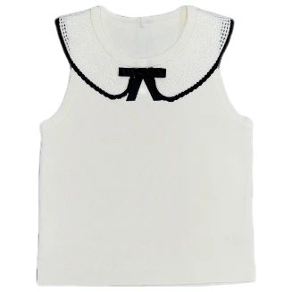 休闲时尚简约黑白撞色减龄娃娃领无袖套头针织背心-8076