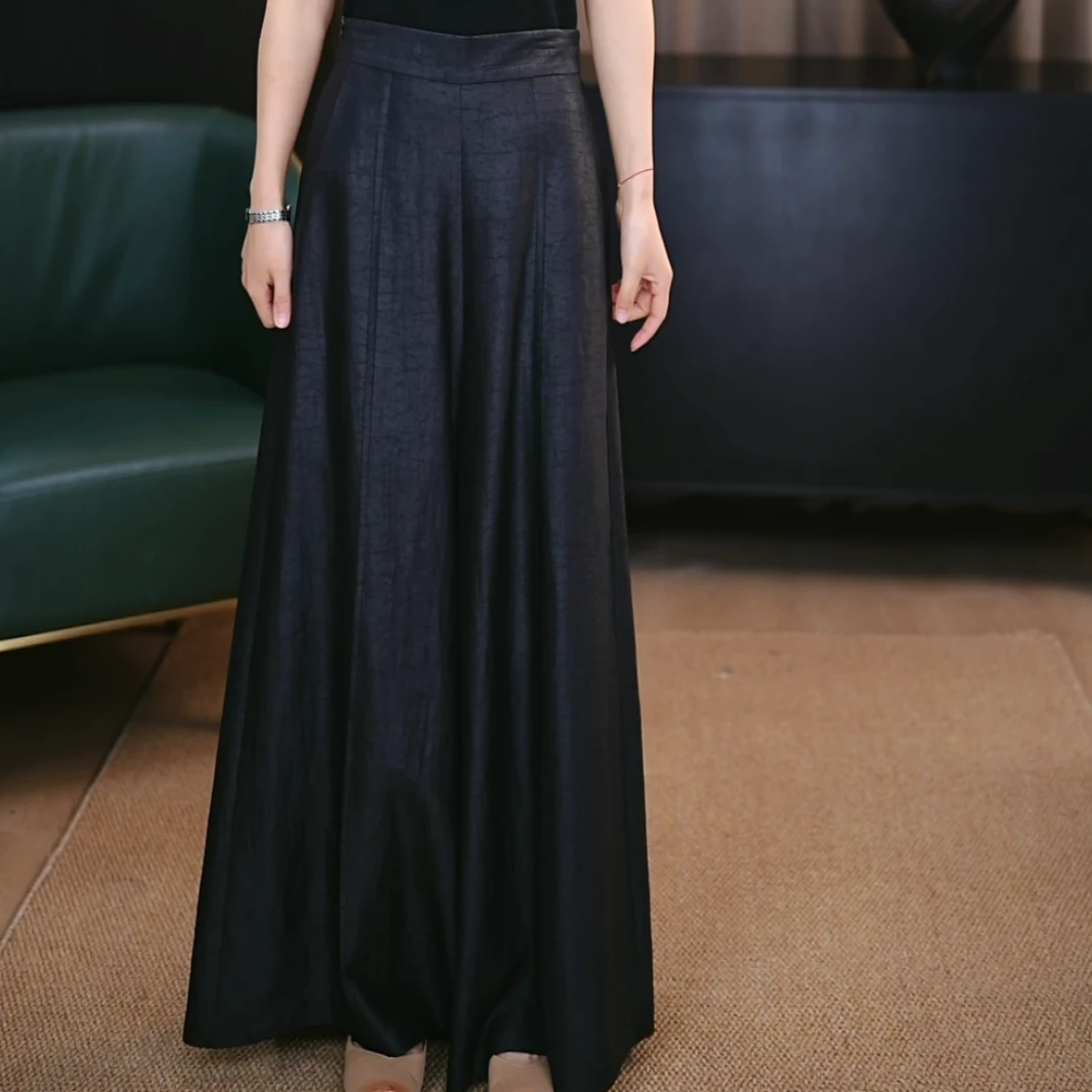 『沅也』100%桑蚕丝香云纱松紧腰显瘦国风百搭中式设计师裤子