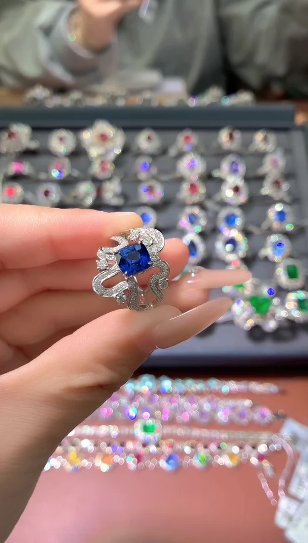 戒指蓝宝石18K金镶嵌喵*咪-