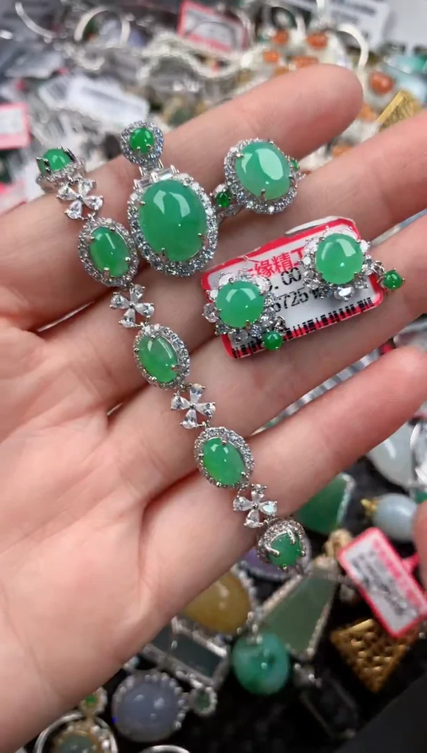 银S925镶嵌戒指翡翠777---8