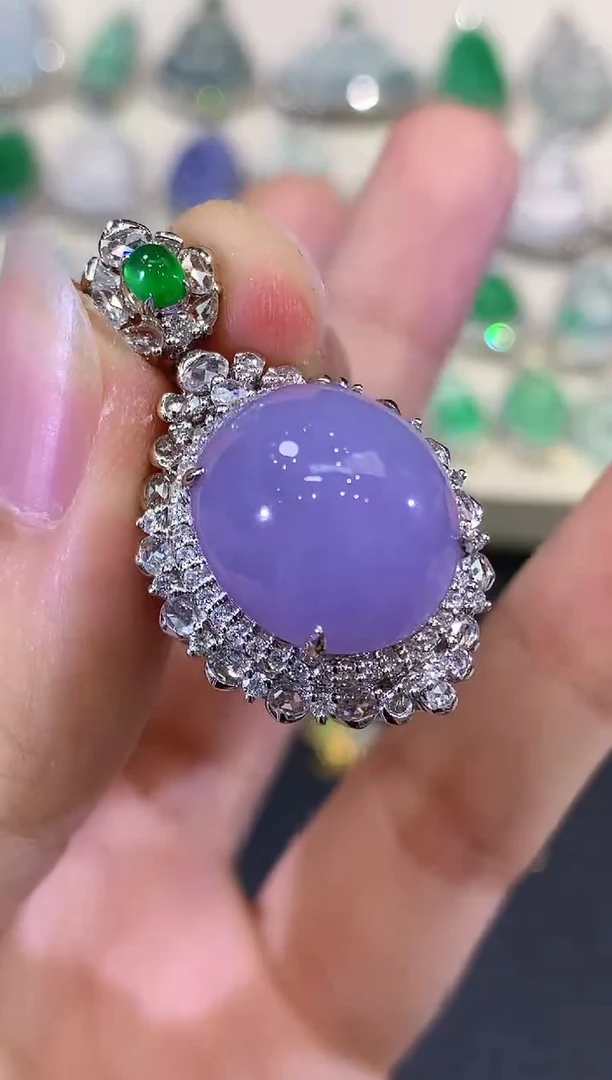 吊坠(不含链)18K金镶嵌翡翠B306 紫货有色差