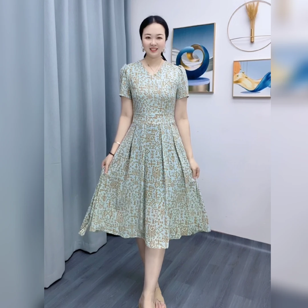 夏季短袖修身显瘦气质时尚中长款连衣裙712