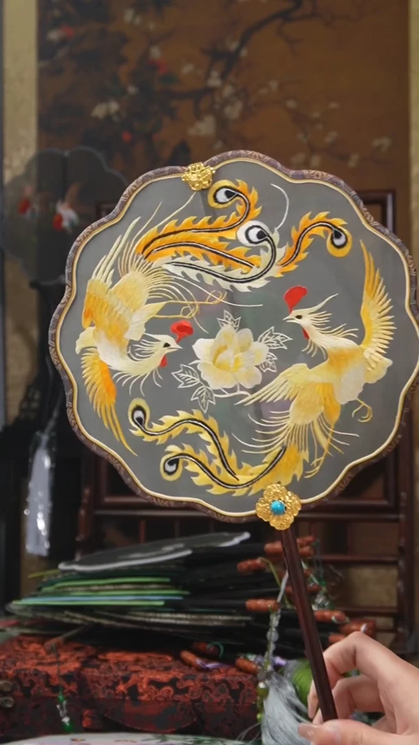 刺绣团扇 绣花双面非遗