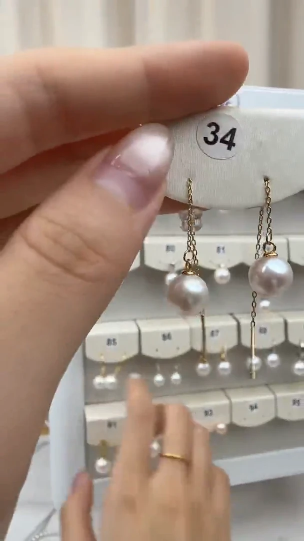 银S925镶嵌淡水珍珠耳饰9-10mm耳线