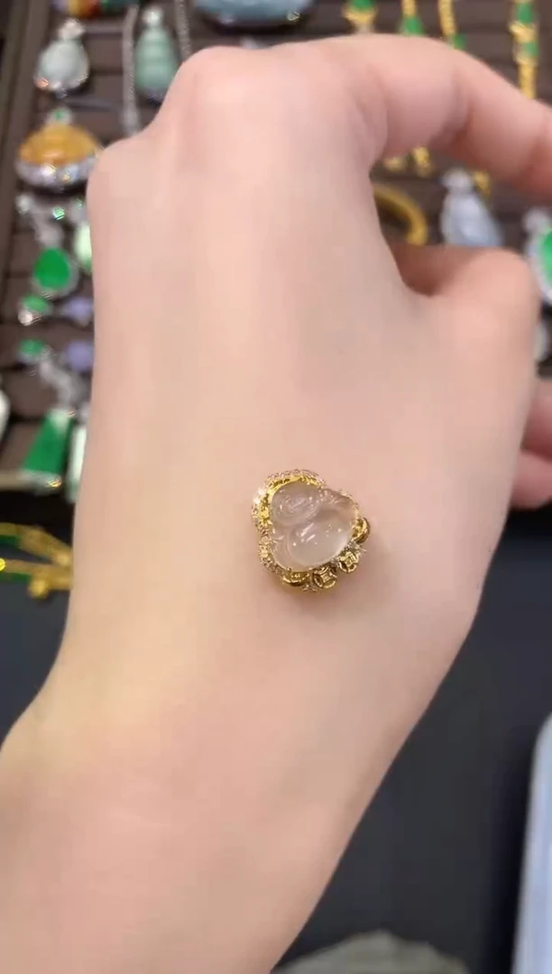 翡翠18K金镶嵌吊坠(不含链)D121