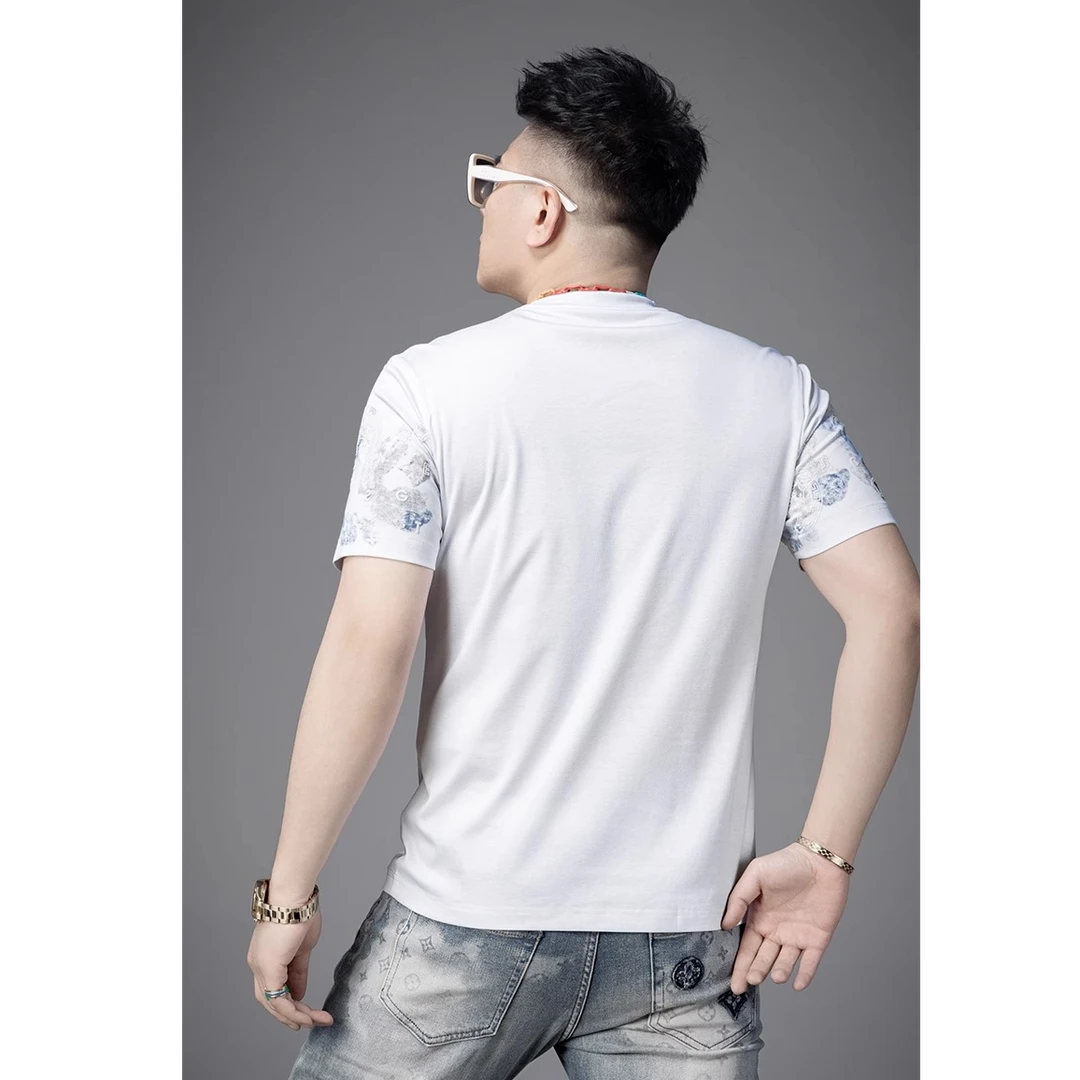 短袖男士新款夏季印花半袖T恤男装重工上衣体恤时尚休闲薄款潮流