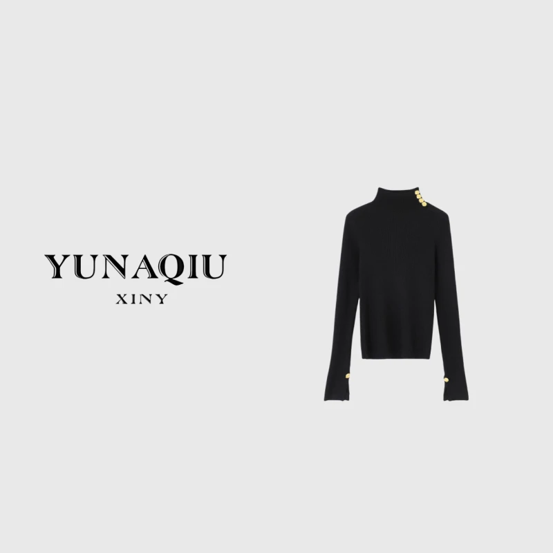 YUNAQIU 小香风时尚气质女春秋长袖高领常规款羊毛打底衫-8819