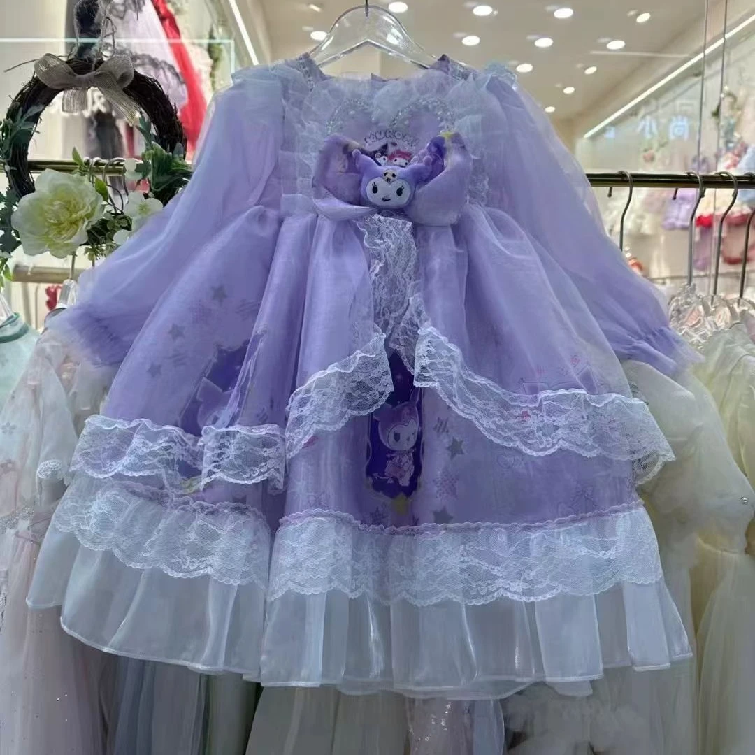 蓬蓬裙长袖女连衣裙礼服女孩蕾丝夏季纱裙重工时尚女童童装