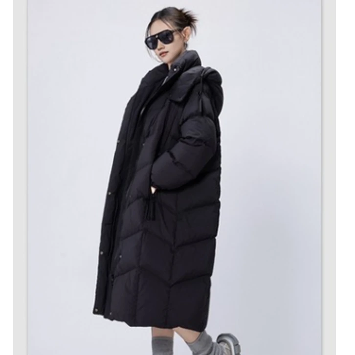 连帽羽绒服女中长款2025冬新款白鸭绒过膝加厚极寒羽绒外套78268