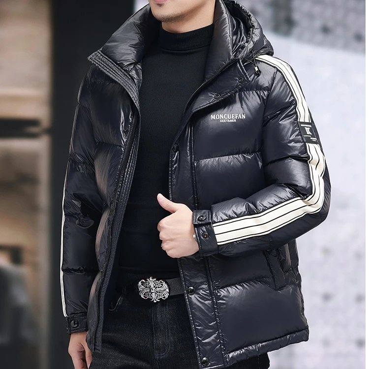 利尼科比利羽绒服男冬季短款连帽加厚亮面保暖男装时尚面包服外套
