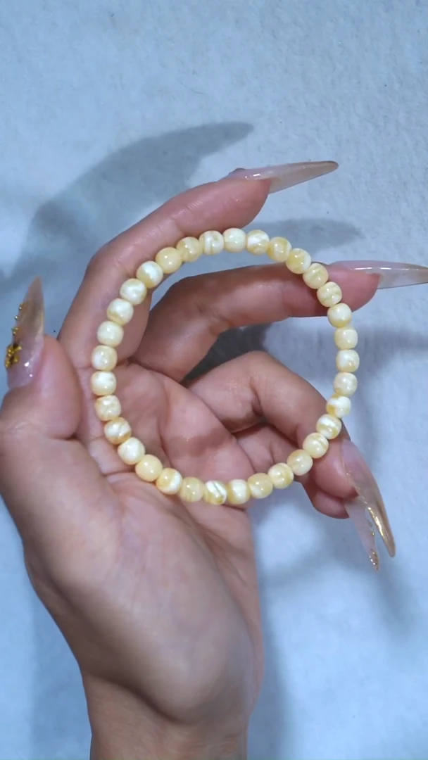 手链蜜蜡未镶嵌典藏级6mm金瓷白妖花极限弧高庄