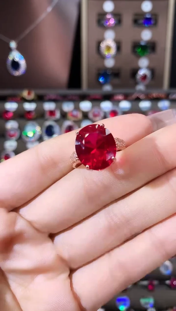 无925银鸽血红色戒指