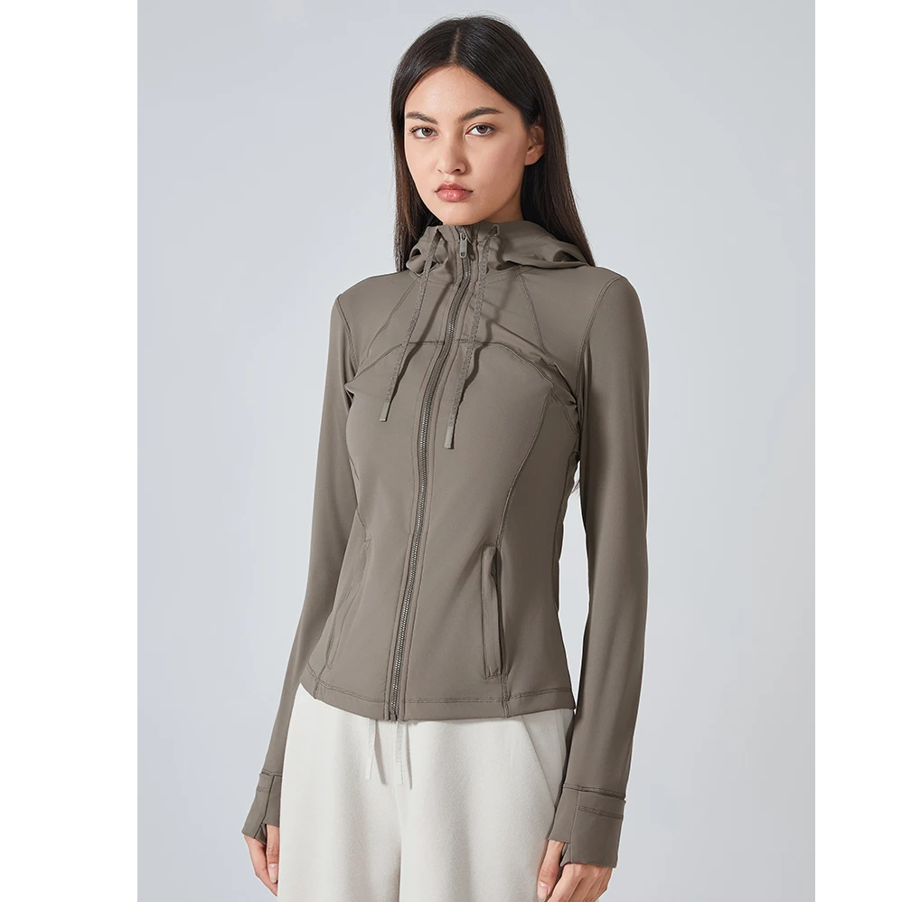 KUD新款女士运动连帽夹克女 修身塑形拉链弹力跑步瑜伽外套S2088