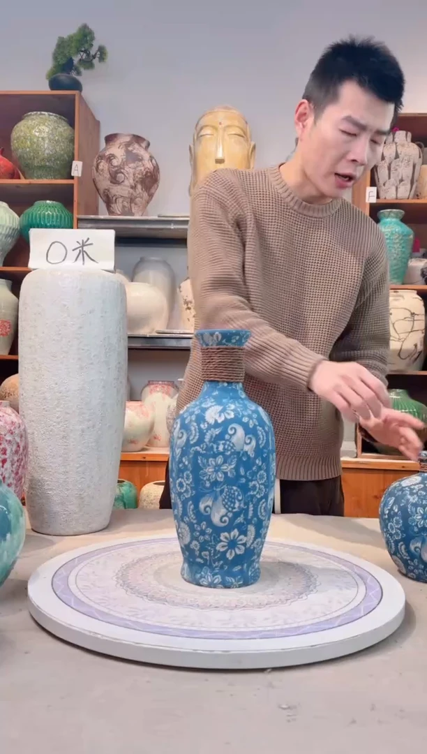 瓶陶瓷花瓶 无花  福利 不能装水 青花麻绳 中号