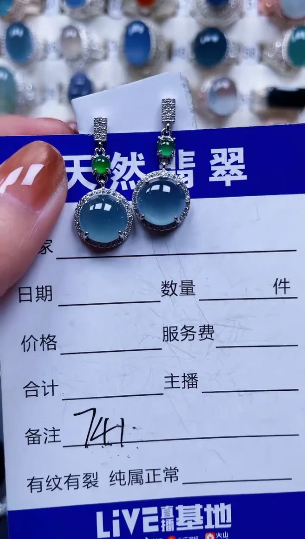 银S925镶嵌翡翠耳饰741