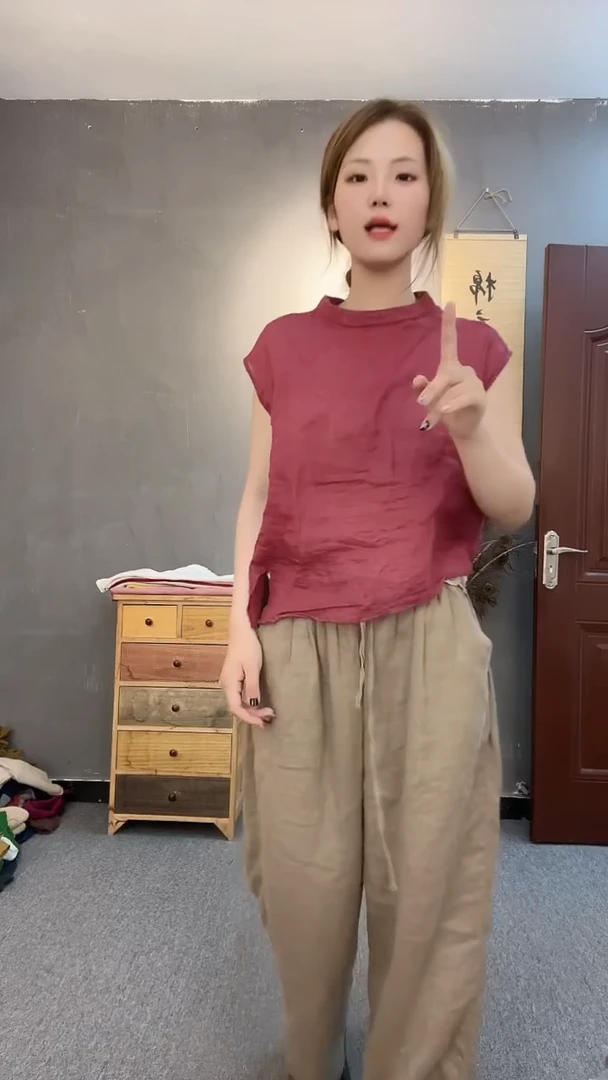 特价苎麻上衣玫红色