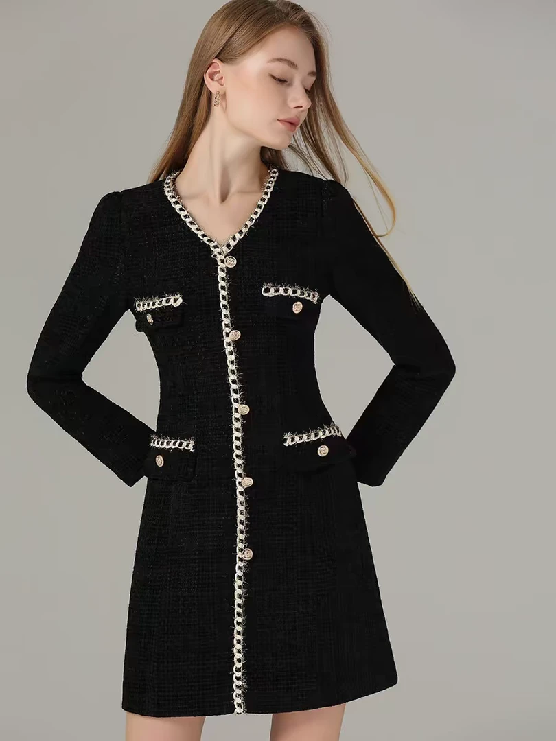 903款 年货优雅气质小香风修身显瘦连衣裙新款时尚长袖