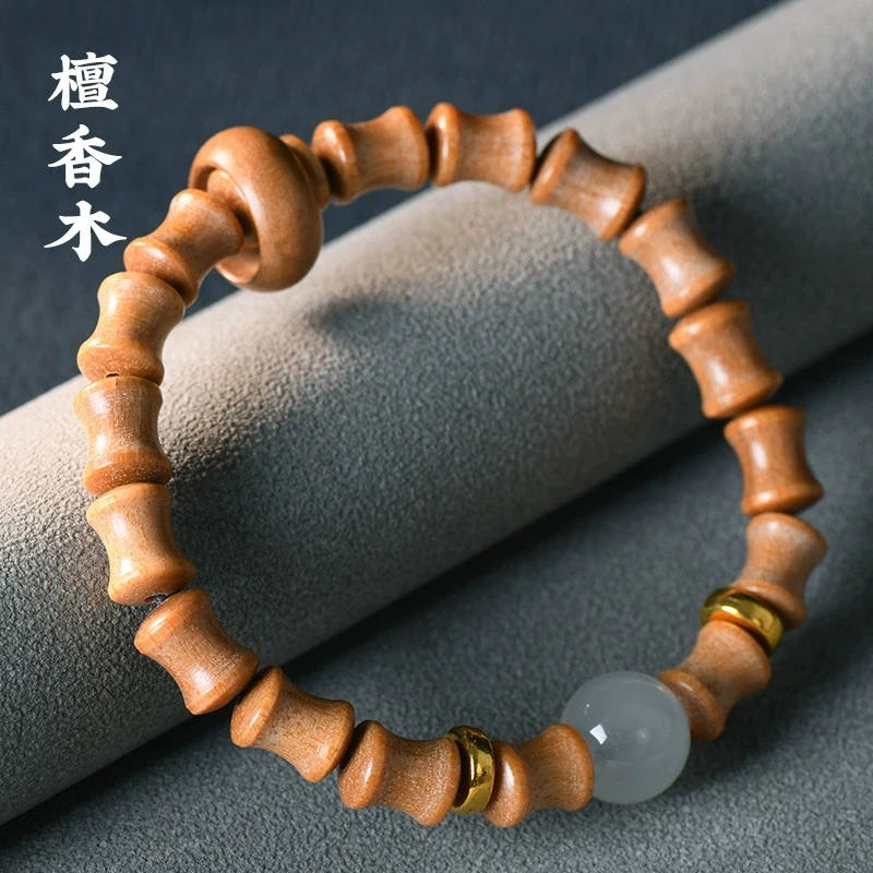檀香木竹节小手串带跑环款手链佛珠 LQ17