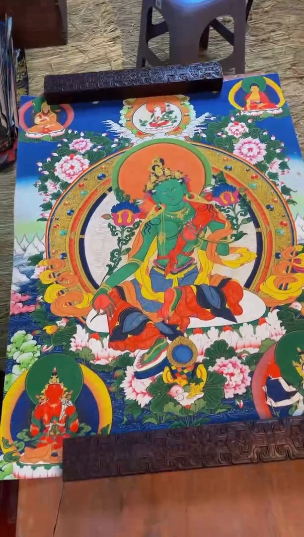 装裱画精品手绘唐卡链接--A116绿度母