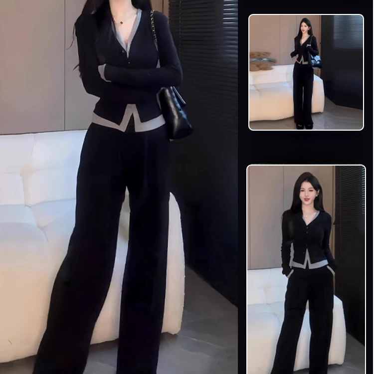 休闲气质穿搭一整套女秋款时尚小个子超好看显瘦上衣阔腿裤两件套