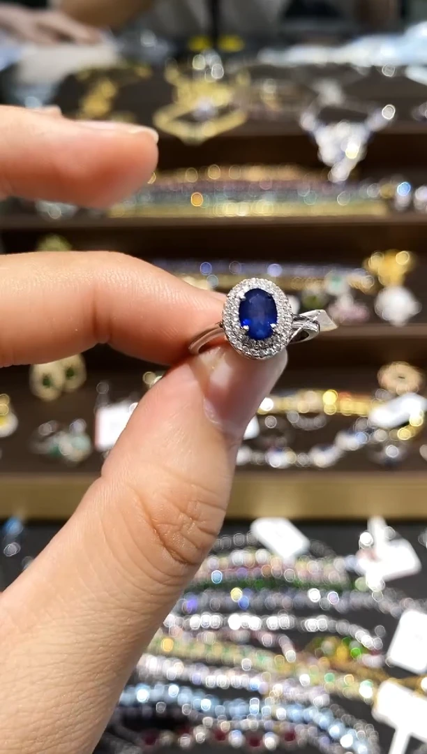 【闪购商品】蓝宝石戒指银S925镀金镶嵌戒指