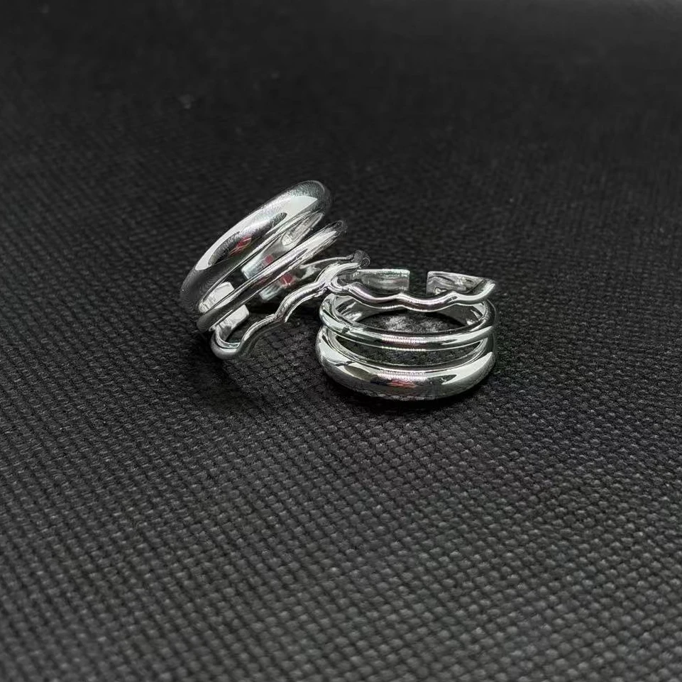 925银戒指 ins三层多圈缠绕纯银S925戒指指环多层简约时尚百搭