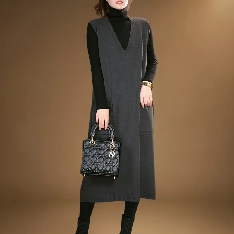 001-081秋冬新款气质时尚优雅显瘦连衣裙