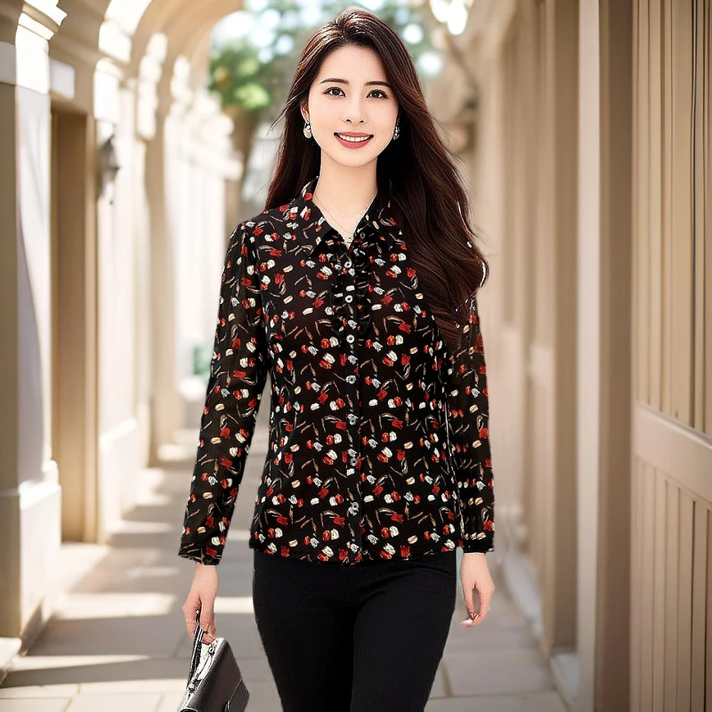 台湾网纱长袖春秋中老年女装修身速干薄款翻领上衣时尚洋气