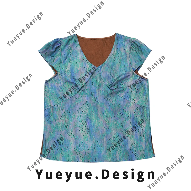 【悦悦专属】夏季设计感小众独特蓝V 领小飞袖上衣Y598