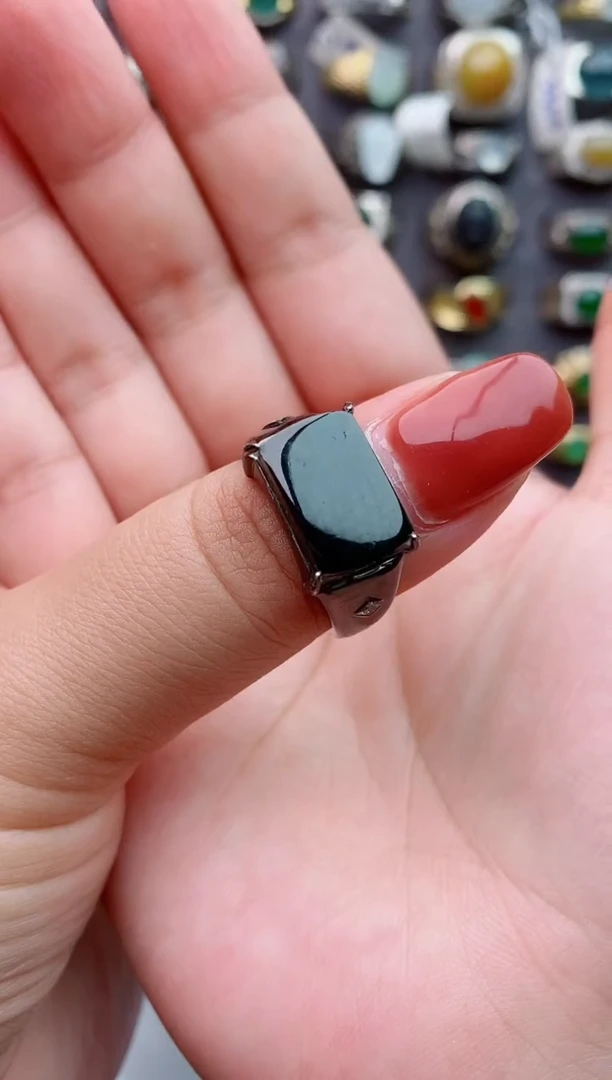 银S925镶嵌戒指翡翠（***）天然翡翠男戒