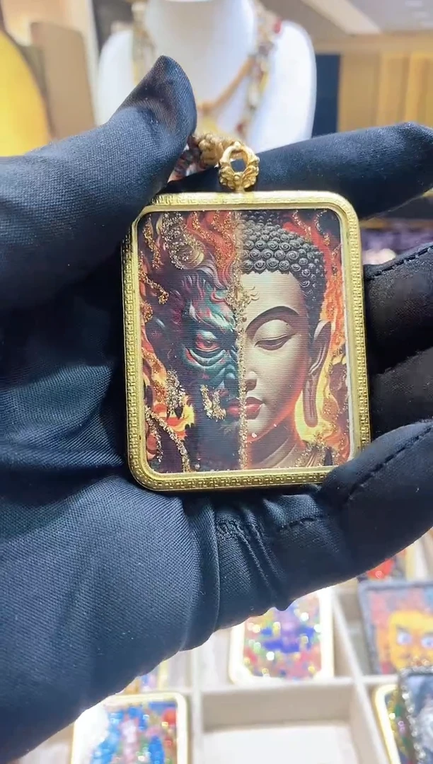 吊坠纯纯纯-手绘彩金西藏唐卡文玩唐卡-一念成佛