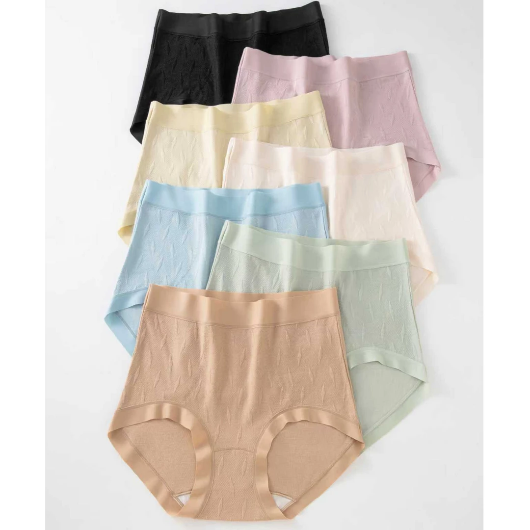 中顺洁柔透气高腰女士成人内裤高弹纯色提花不夹臀加长档三角底裤