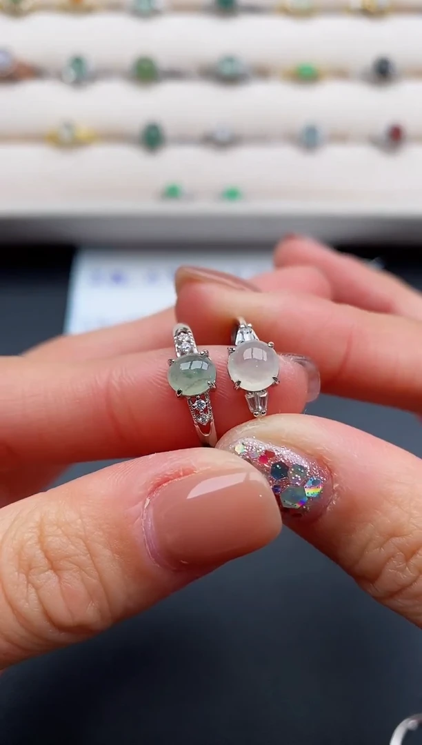 银S925镶嵌戒指翡翠55555555+7